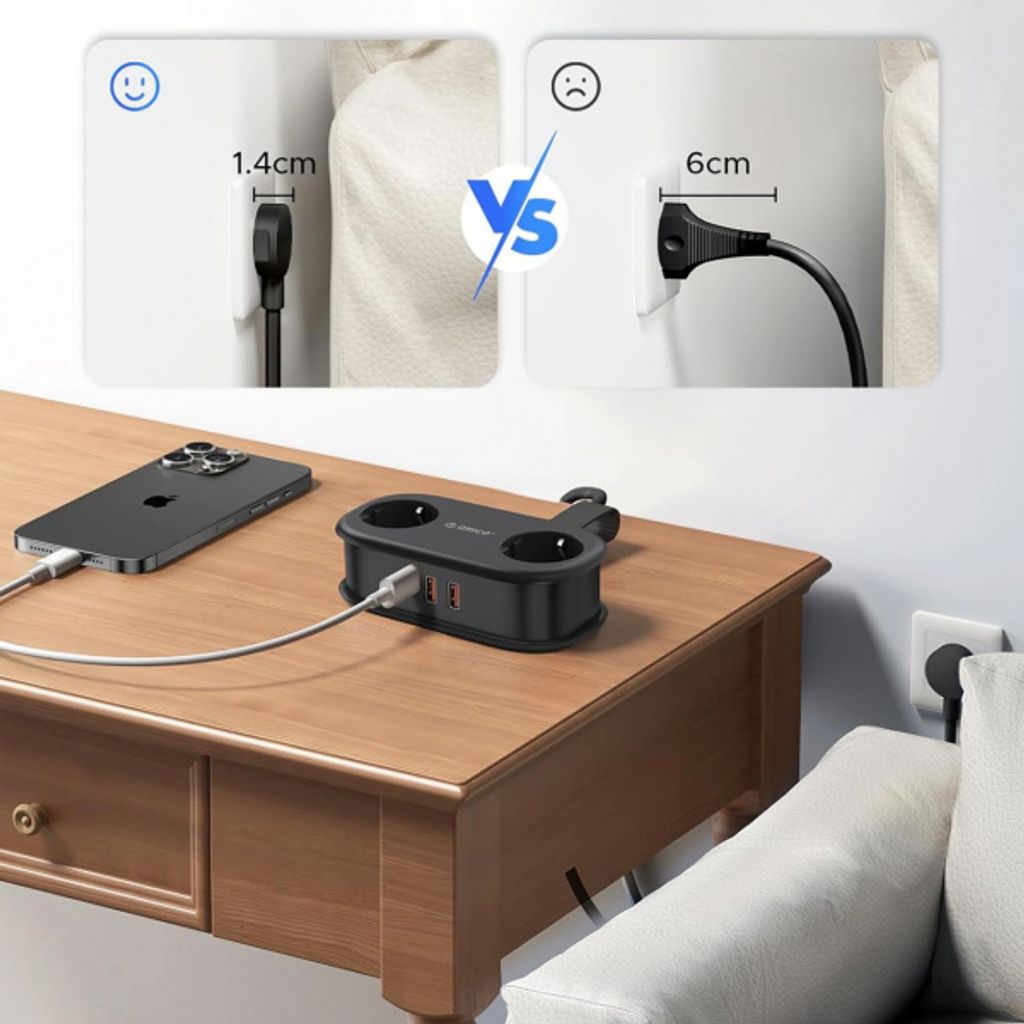 Orico AP3 stikkontakt 2x Schuko / 2x USB-A / 1x USB-C - svart