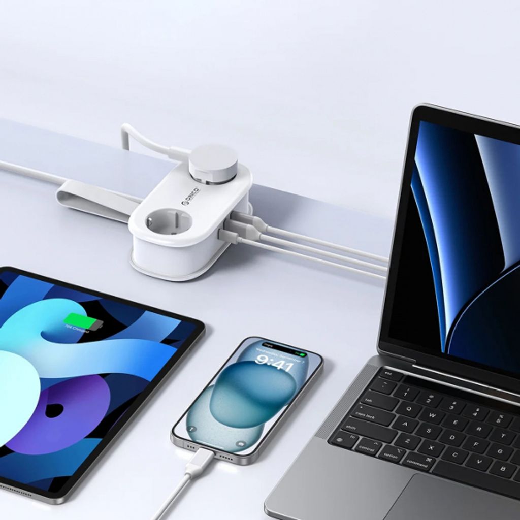 Orico AP3 Strømuttak 2x Schuko / 2x USB-A / 1x USB-C - Hvit