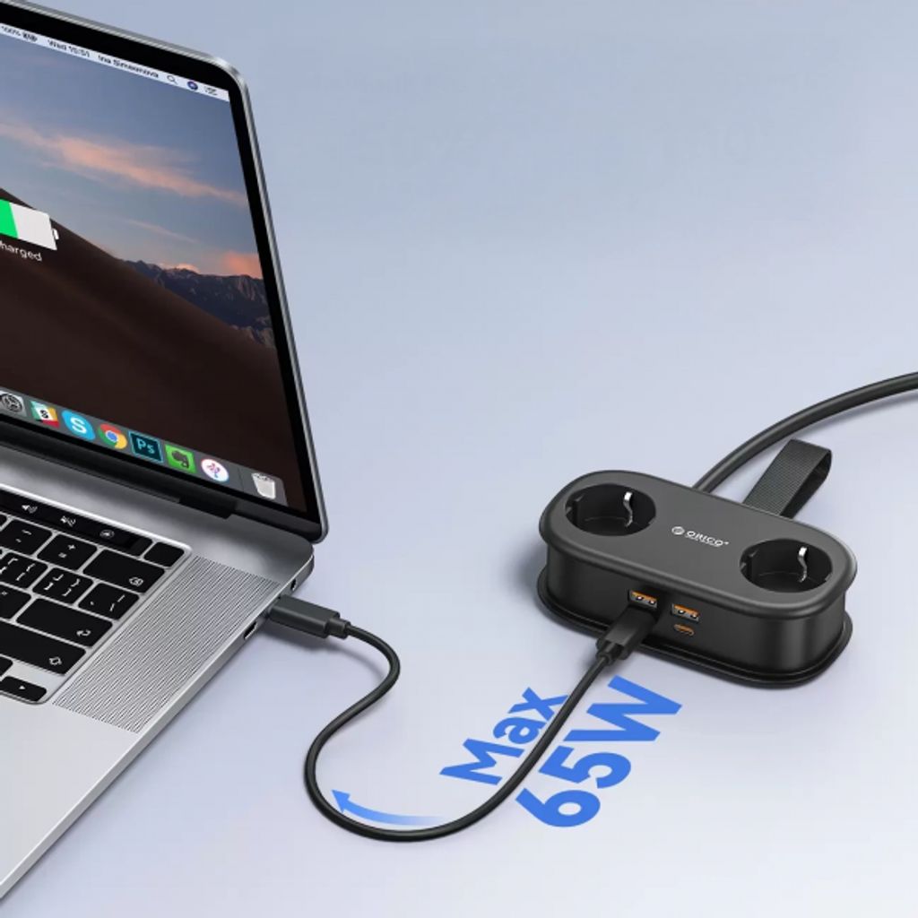 Orico AP3 2-vägs Grenuttag med 2x USB-A & 2x USB-C – svart