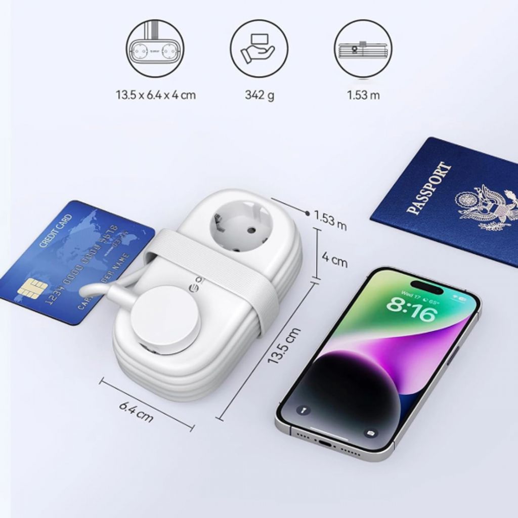 Orico AP3 2-vejs strømskinne med 2x USB-A & 2x USB-C – Hvid