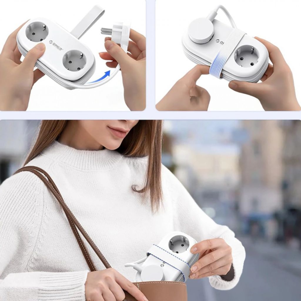 Orico AP3 2-vejs strømskinne med 2x USB-A & 2x USB-C – Hvid