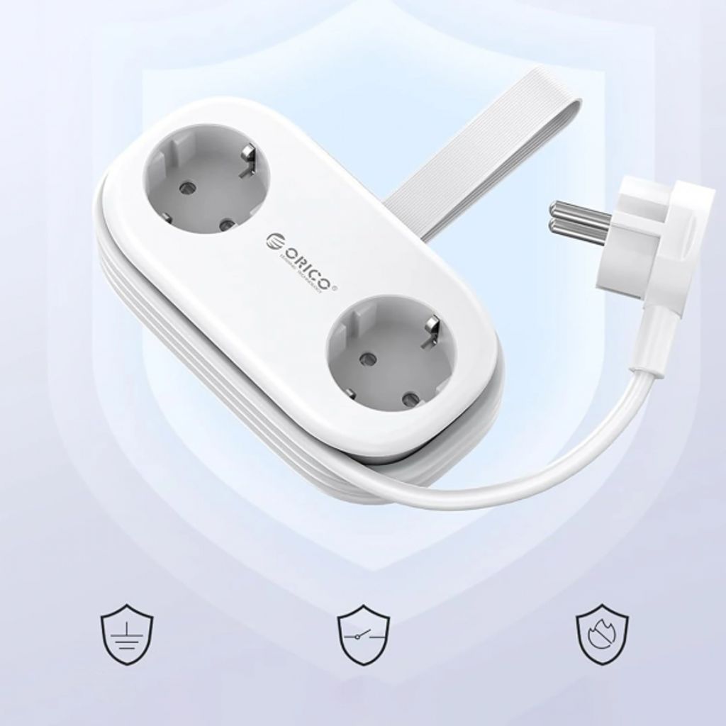 Orico AP3 2-vejs strømskinne med 2x USB-A & 2x USB-C – Hvid