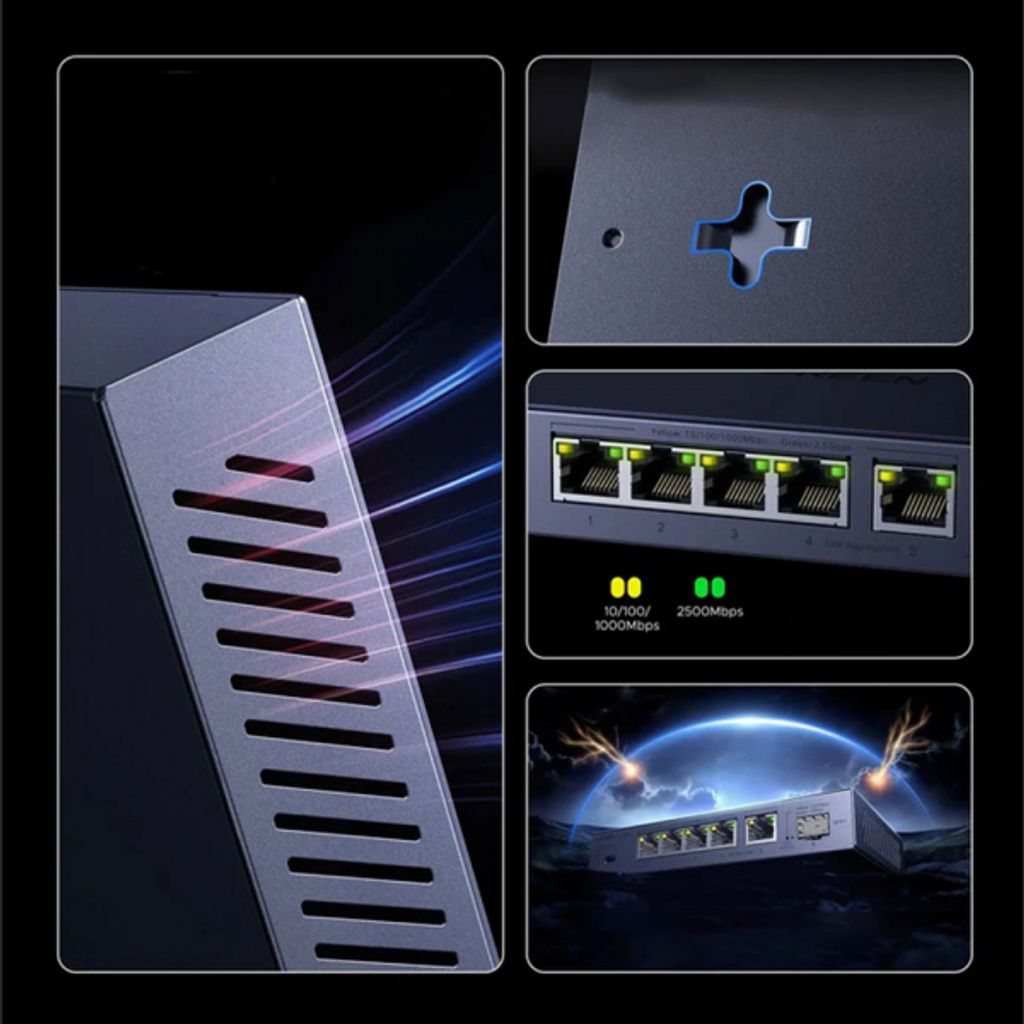 Ugreen Ethernet-kytkin 5x 2.5Gbps RJ45 / 1x 10Gbps SFP+ - harmaa