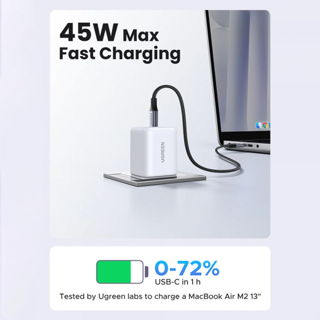 Ugreen X524 -seinälaturi 45W USB-C-kaapelilla – Valkoinen