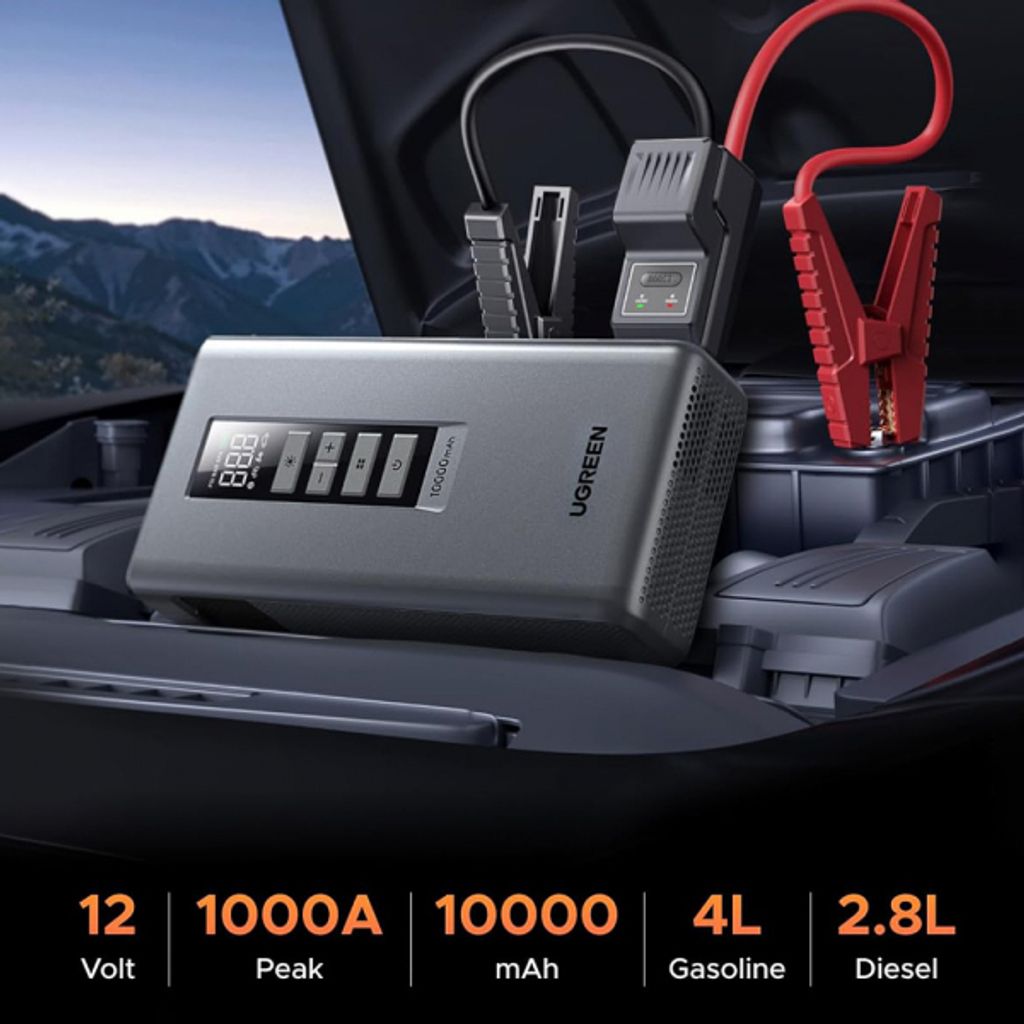 Ugreen ES703 4-i-1 Jumpstarter / Powerbank 10000mAh / Luftkompressor – svart