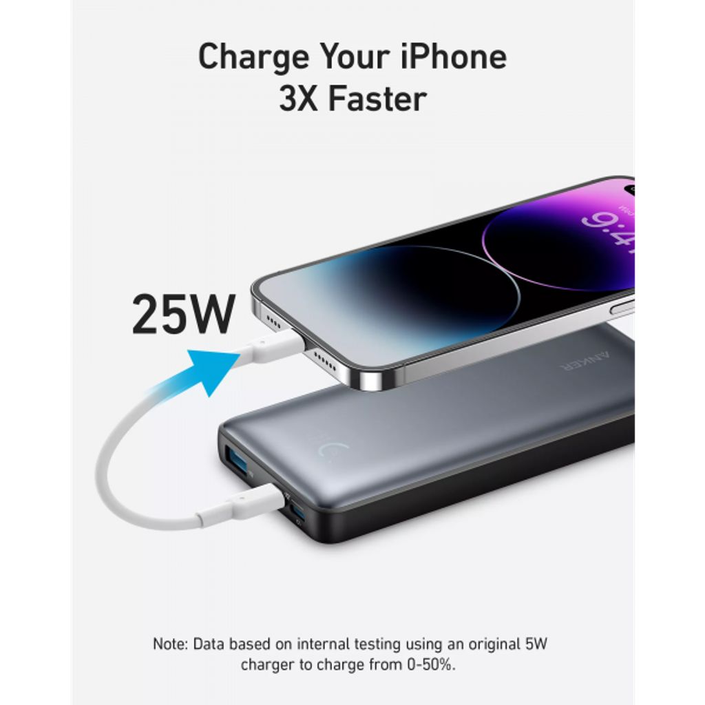Anker 533 PowerCore -varavirtalähde, 10000mAh, 25W, QC + PD - musta
