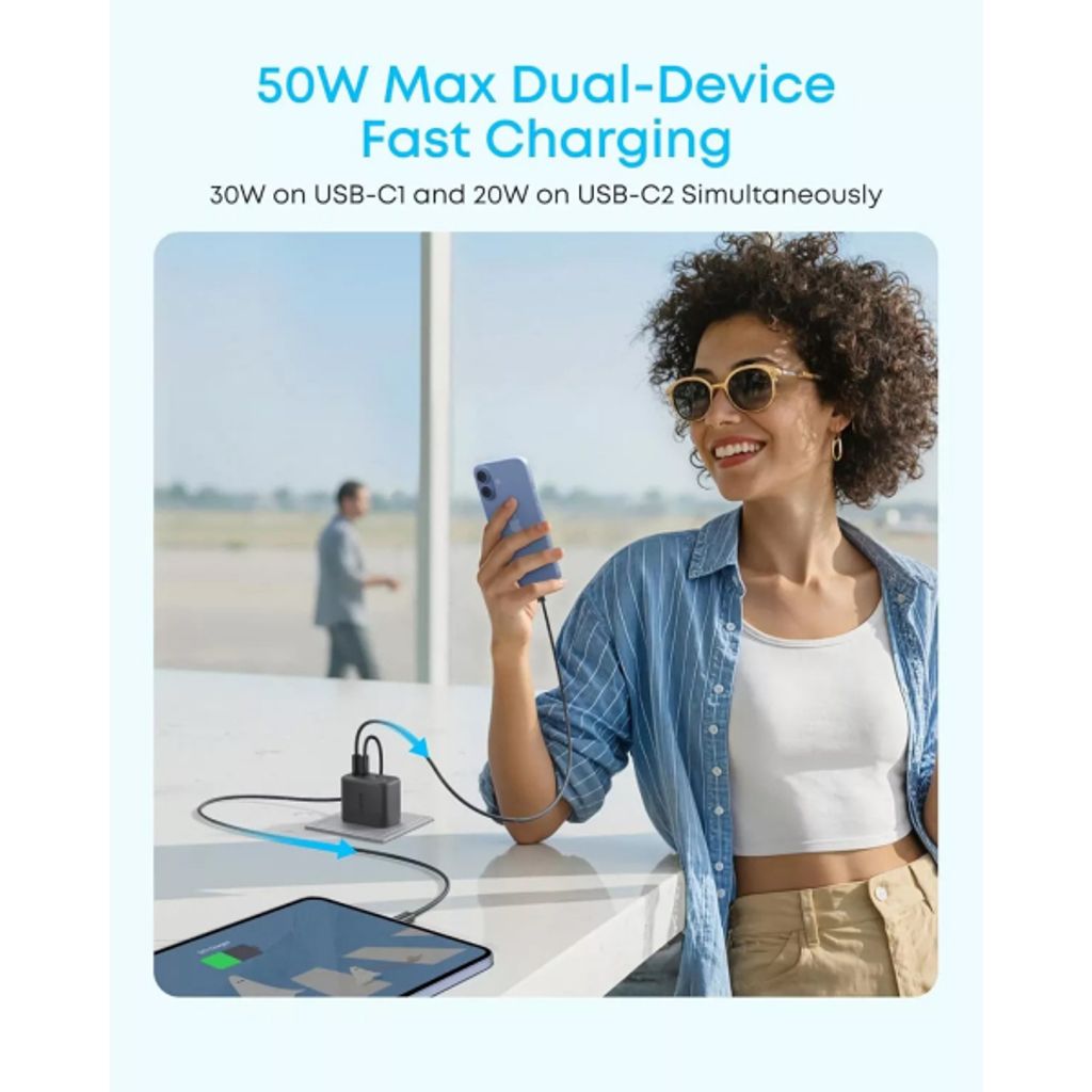 Anker Zolo 50W Vægoplader 3A 2x USB-C/1x USB-A – Sort