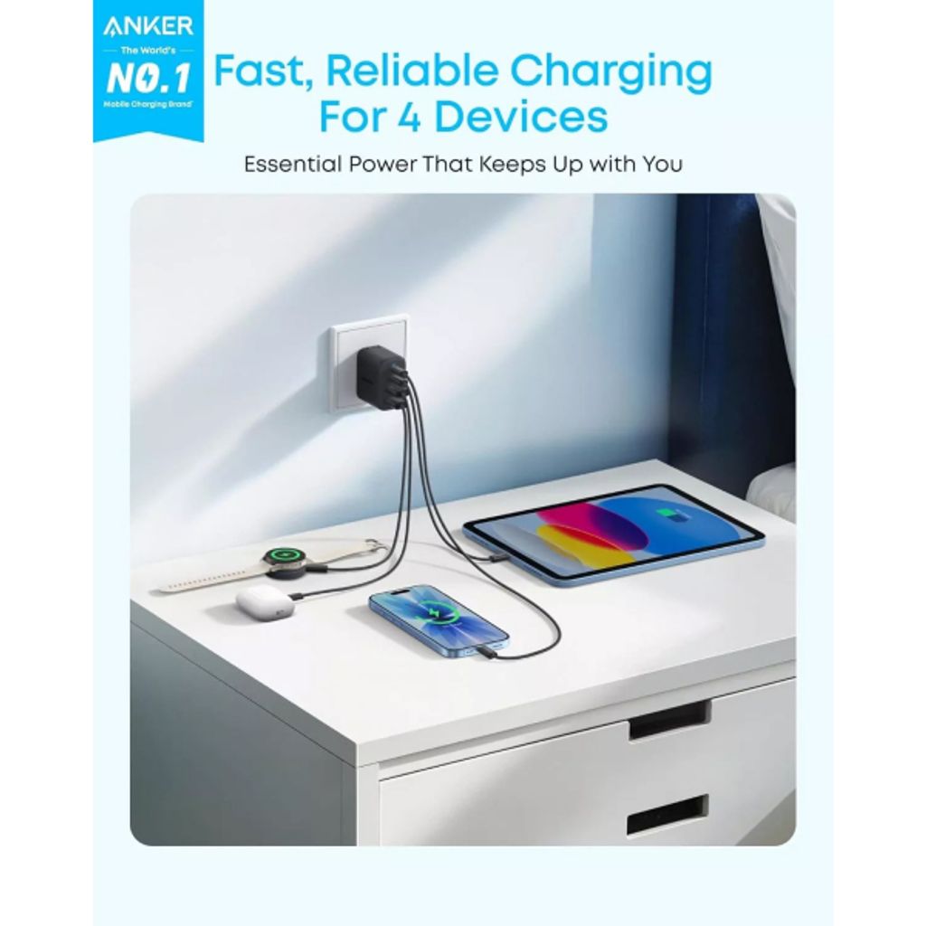 Anker Zolo 50W Vægoplader 3A 2x USB-C/1x USB-A – Sort