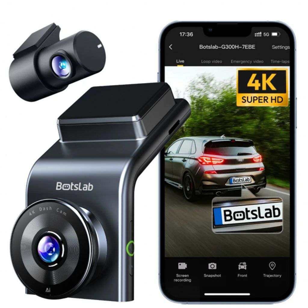Botslab G300H Plus Bilkamera Främre + Bakre 4K, Wi-Fi, GPS, 2.4" LCD - Grå