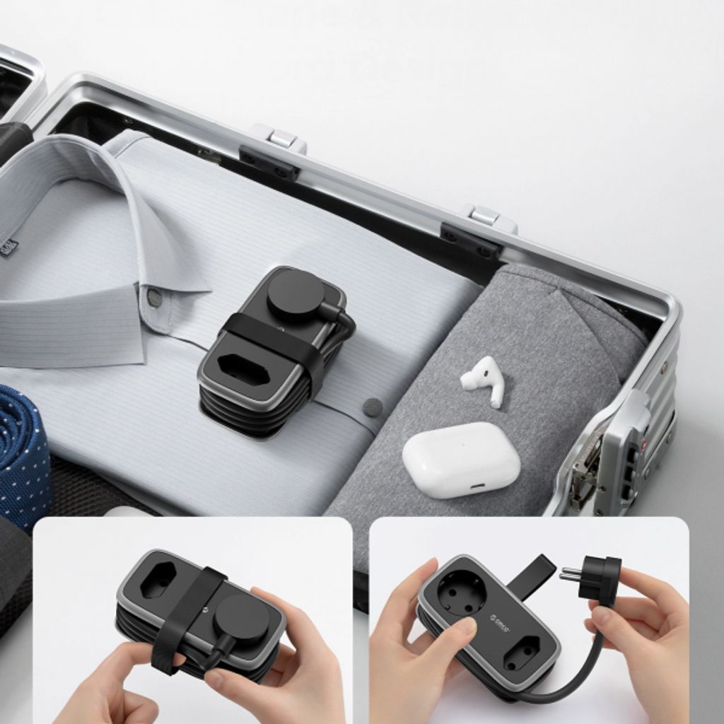 Orico APP-strømskinne 2x strømuttak / 2x USB-A / 1x USB-C 15,5W - svart/grå