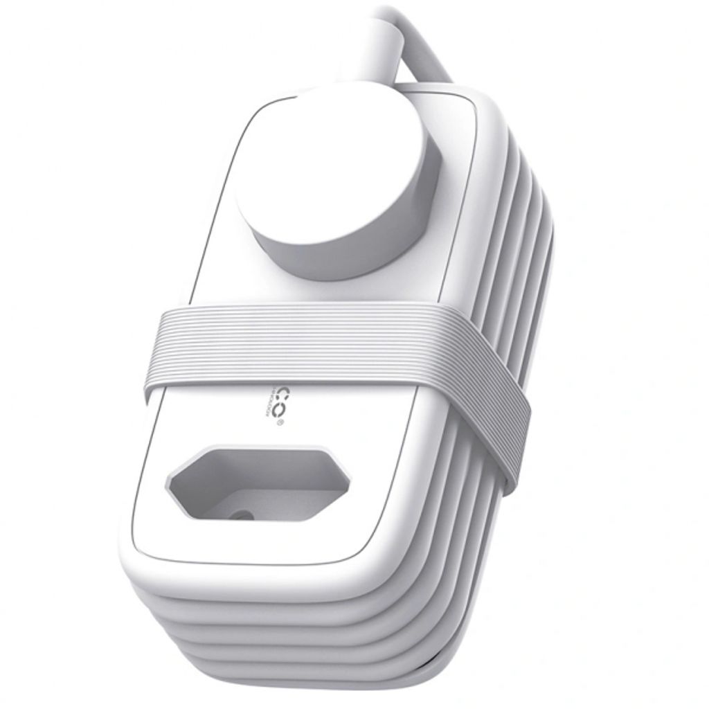 Orico APP-strømskinne – 2x strømuttak, 2x USB-A, 1x USB-C 15,5W – hvit/grå