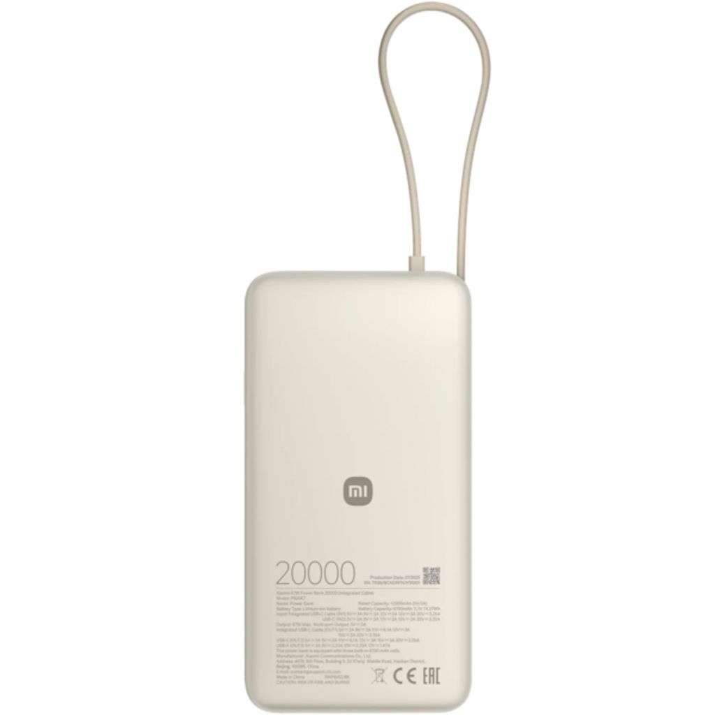 Xiaomi Varavirtalähde 20000mAh 67W QC+PD USB-C-kaapelilla - Valkoinen