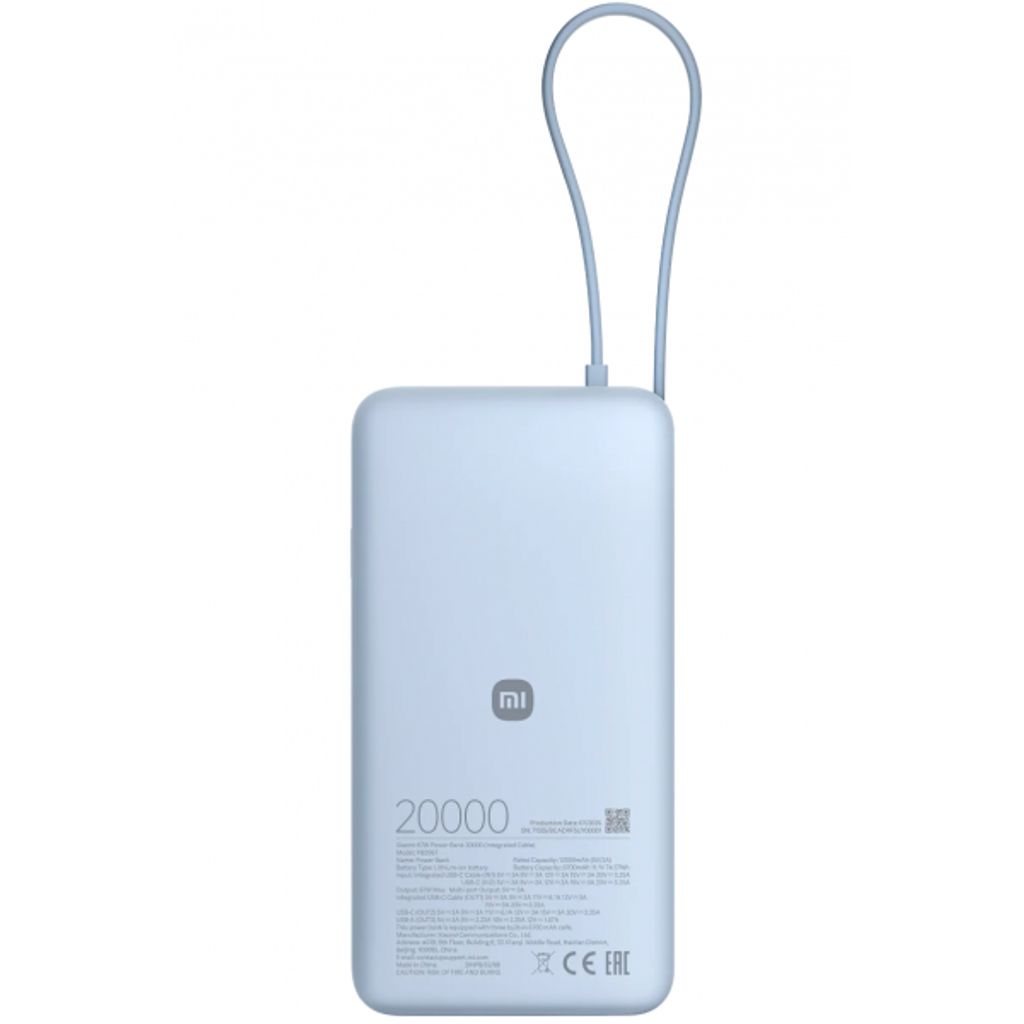 Xiaomi varavirtalähde 20000mAh 67W QC+PD USB-C-kaapelilla – Vaaleansininen