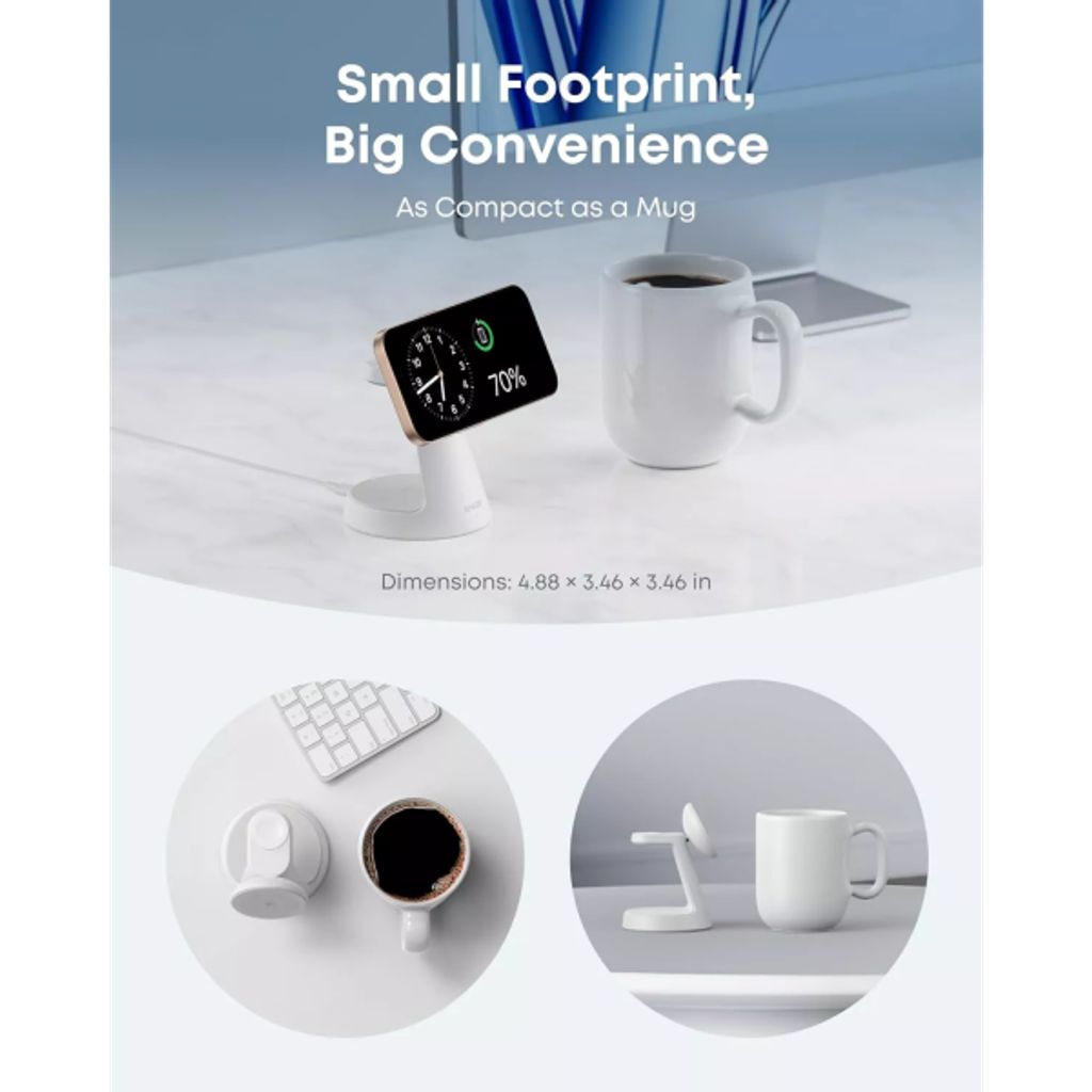 Anker MagGo 3i1 trådløs oplader 15W – Hvid