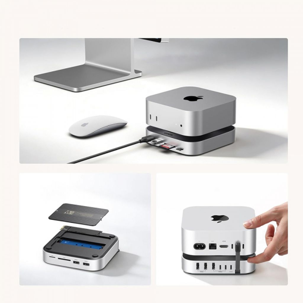 Ugreen monitoiminen keskitin CM841A Mac Mini M4/Pro:lle, 10in1 - harmaa
