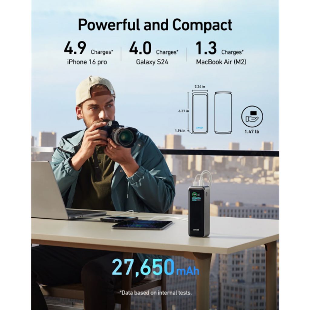 Anker Prime Varavirtalähde 27650mAh 250W QC + PD - Musta