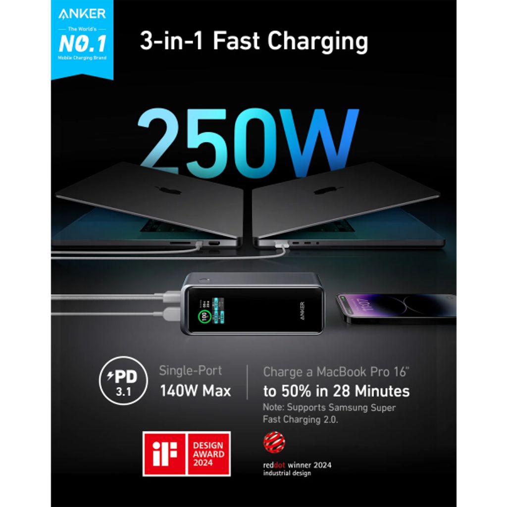 Anker Prime Varavirtalähde 27650mAh 250W QC + PD - Musta