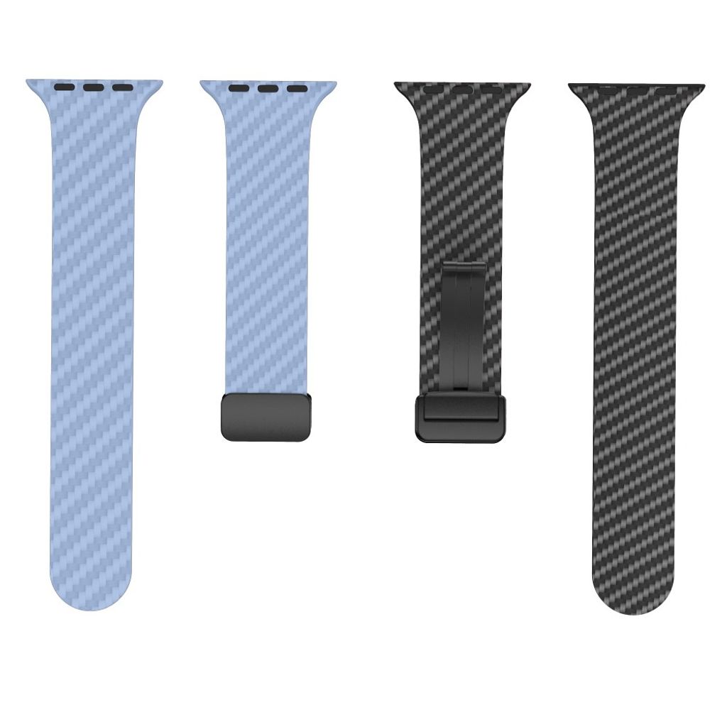 Apple Watch 49 / 46 / 44 / 42mm Klockarmband kolfibertextur - Ljusblå/Svart