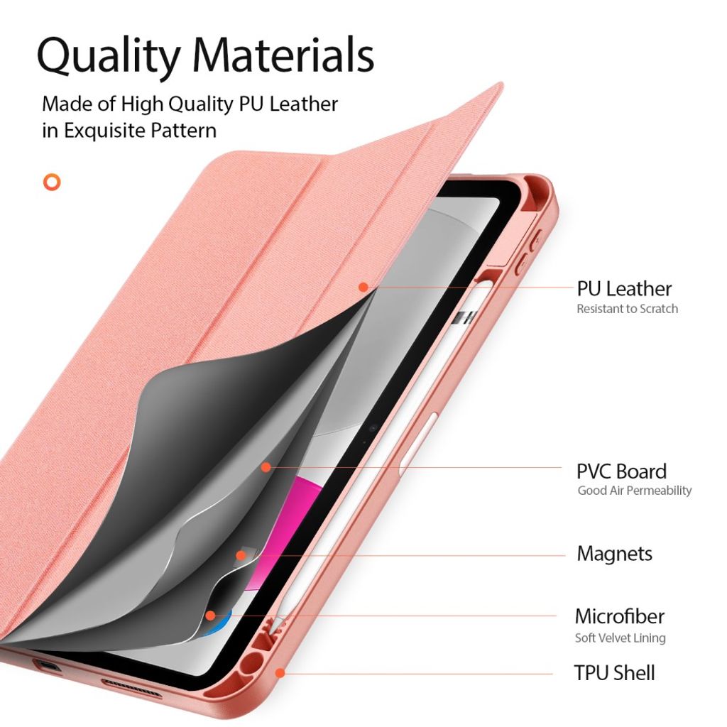Dux Ducis iPad A16 11" 2025/10.9" 2024 Flip cover med holder til styluspen - Lyserød