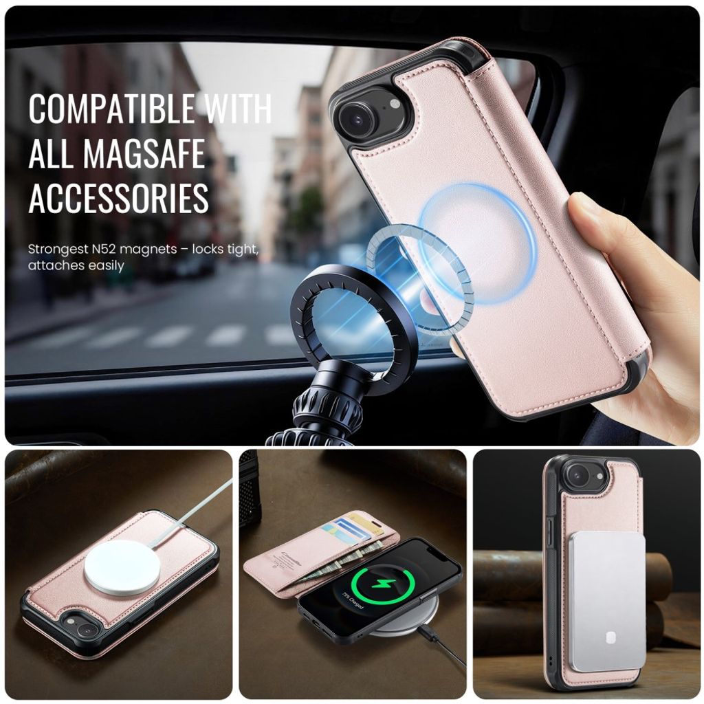 CASEME 053 iPhone 16e/iPhone 17e Lommeboketui MagSafe RFID Blokkerende - Lysrosa
