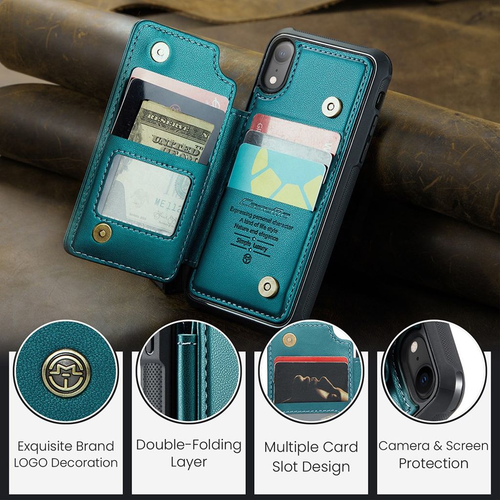 CASEME C22 Plånboksskal med RFID för iPhone XR – Grön