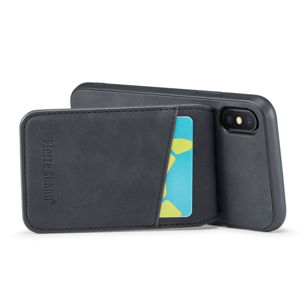 Fierre Shann iPhone XS Max Pungcover med Stativ og Kortholder – Sort