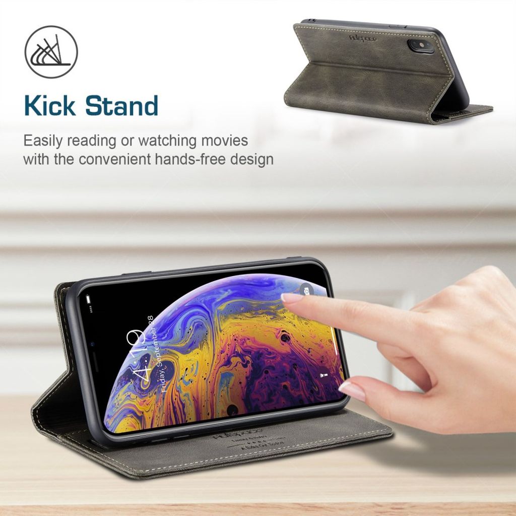 AUTSPACE A01 Series Plånboksfodral till iPhone X/XS RFID Stativ – Brun