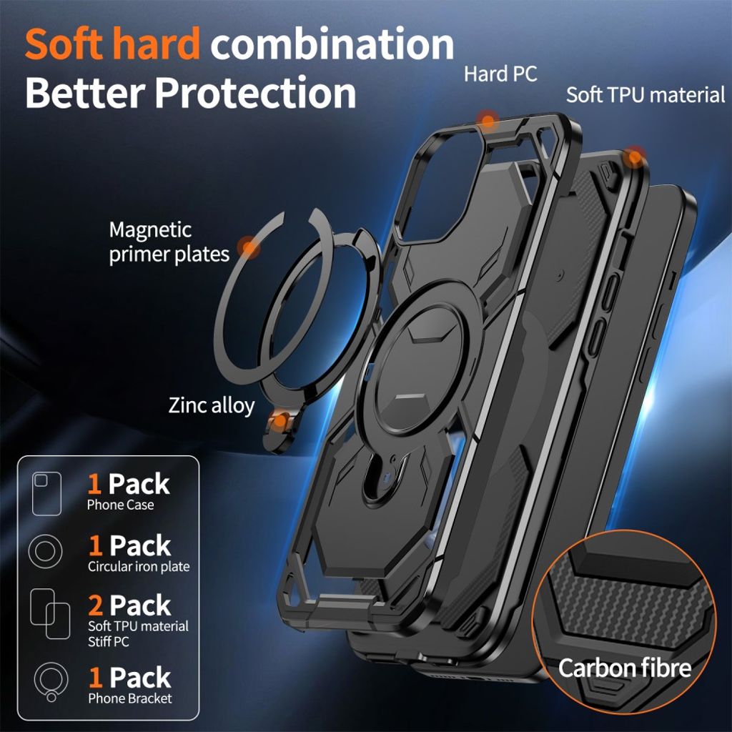 iPhone 15 Cover Ring Kickstand Hybrid - Sort