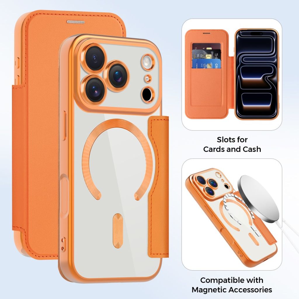 iPhone 17 Pro MagSafe RFID-blokerende Pungetui Pu Læder - Orange