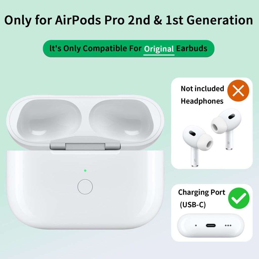 AirPods Pro/Pro 2 ladeetui med USB-C-port 680 mAh trådløs lading – hvit