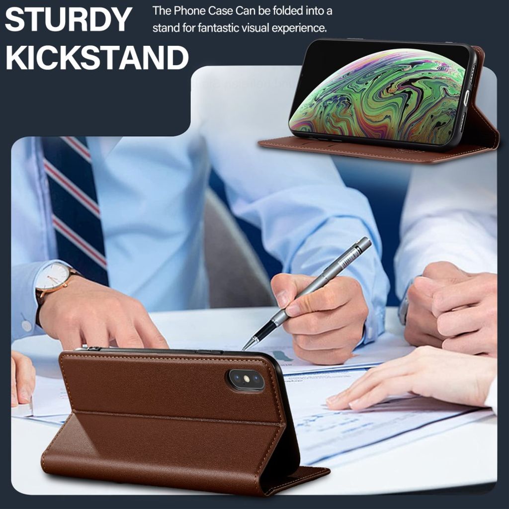 LC.IMEEKE iPhone XS Max Pungetui med Kortholder og Stativ – Brun