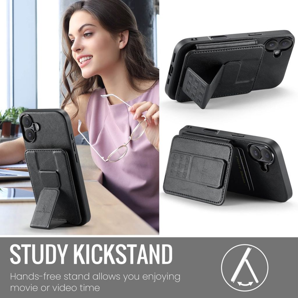 FIERRE SHANN iPhone 16 Case with Card slots - Black