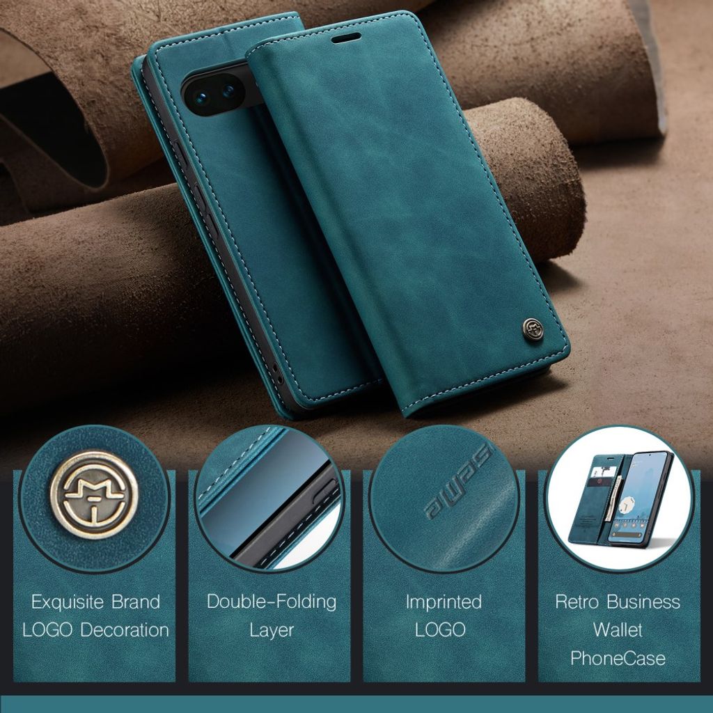 CASEME Google Pixel 10a Flip Cover PU Læder Kortholder/Stativ - Blå