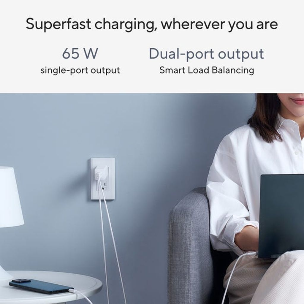 ASUS 65W USB-C GaN-Wandladegerät mit USB-C-Kabel – Weiß
