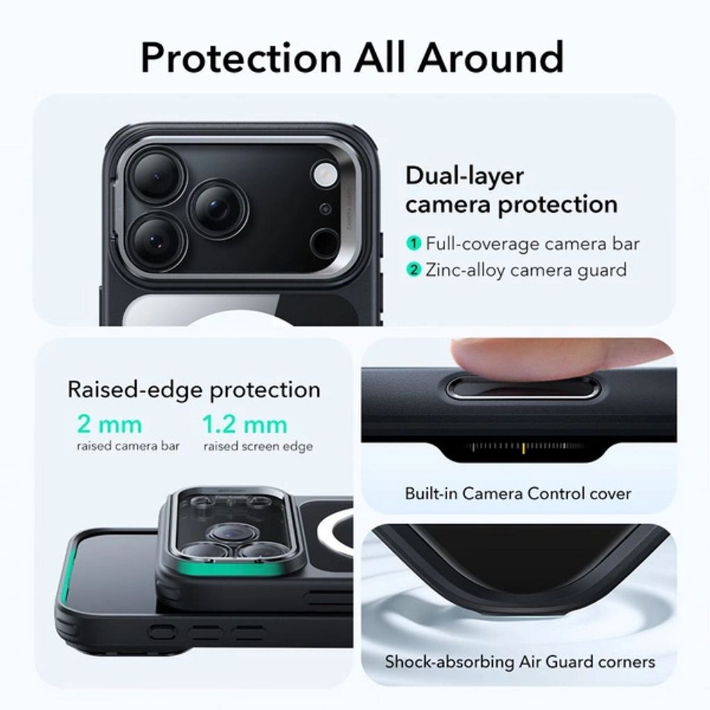ESR Classic Hybrid Kickstand MagSafe Cover till iPhone 17 Pro Max - Sort/Gennemsigtig