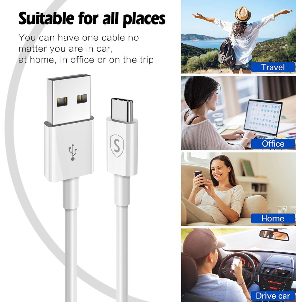 SiGN USB-C-kaapeli pikalataukseen 2,4 A, 0,25 m - valkoinen