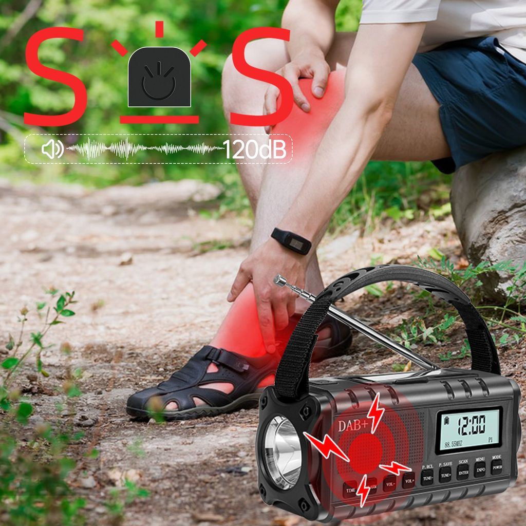 SiGN Nödradio DAB+/FM med handvev/batteri/solceller/USB-ström – svart