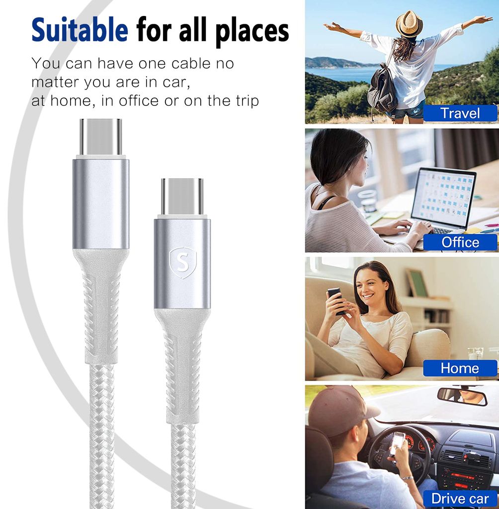 SiGN USB-C til USB-C ladekabel 60W/3A, 5m - Hvit