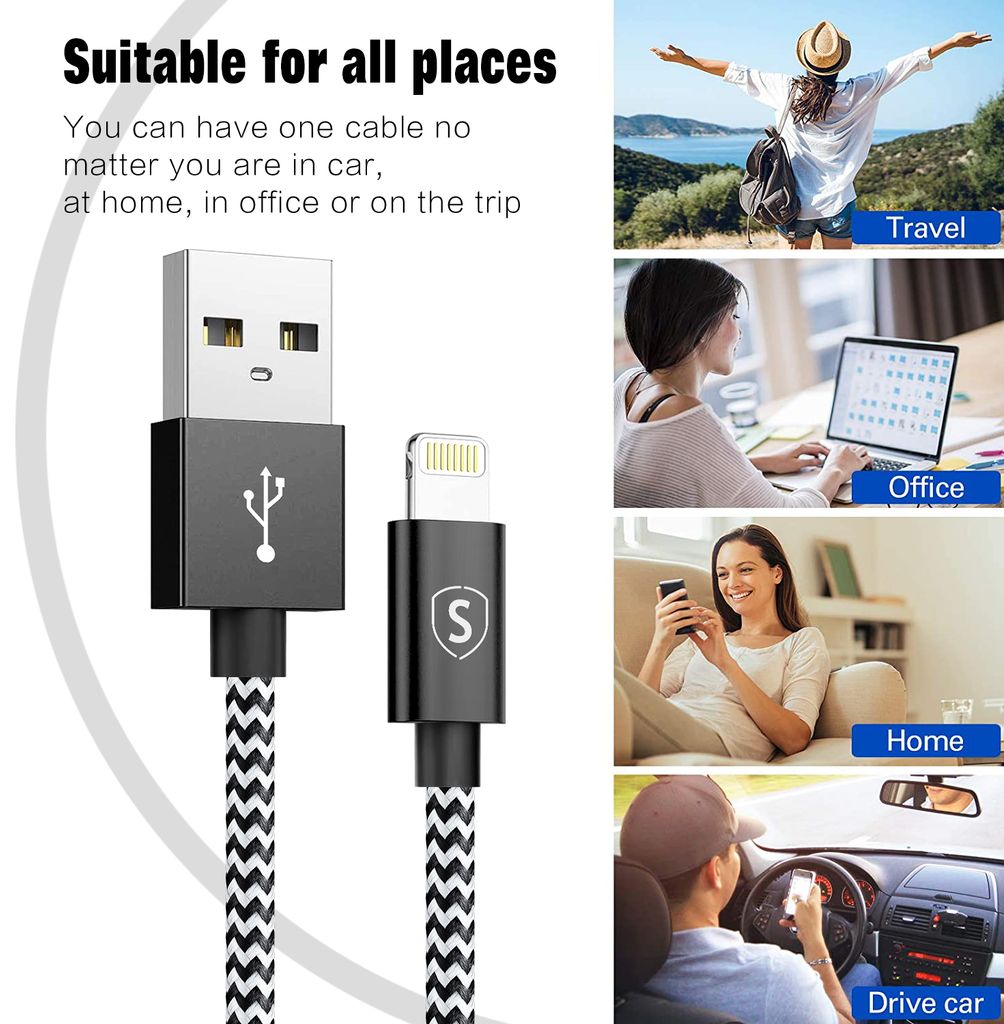 SiGN Skin Lightning Kabel 2.4A, 0.25m - Svart/Vit