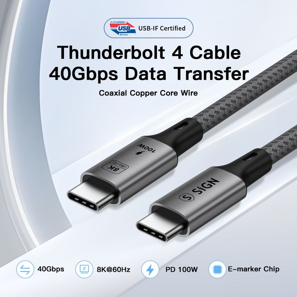 SiGN USB-C - USB-C -kaapeli 100W, 1.8m - Musta/Harmaa