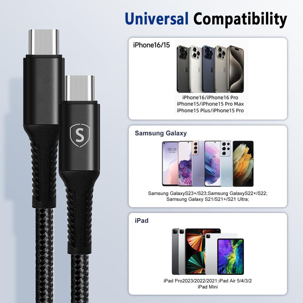 SiGN USB-C till USB-C laddkabel 60W/3A, 5m – Svart