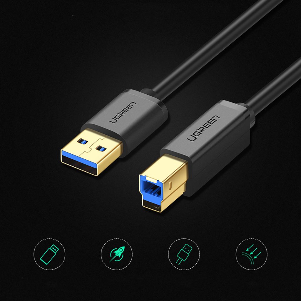 Ugreen printerkabel USB-A til USB-B 5Gb/s, 2m - Sort