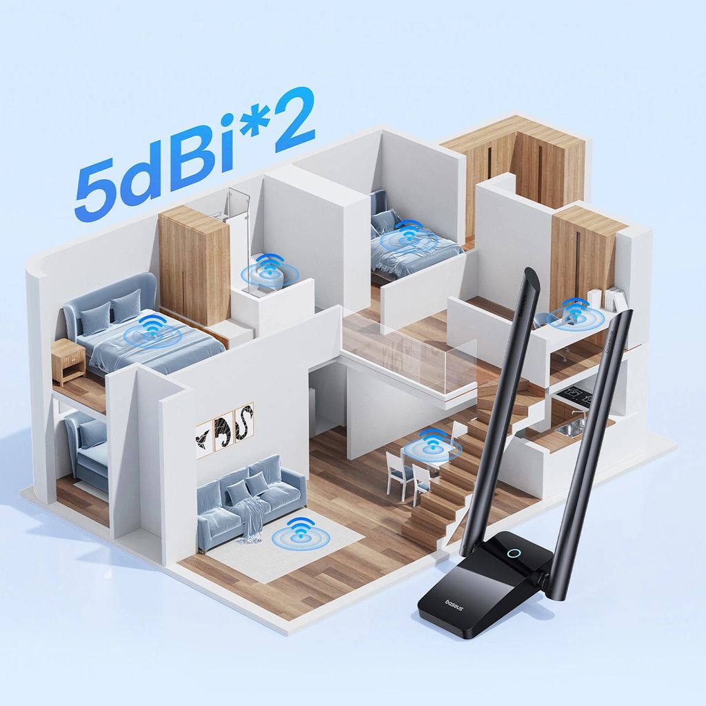 Baseus FastJoy USB-verkkokortti 1300 Mb/s USB - musta