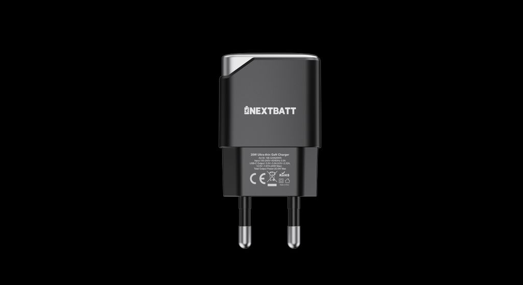 NEXTBATT GaN 20W slank vegglader USB-C – svart / grå