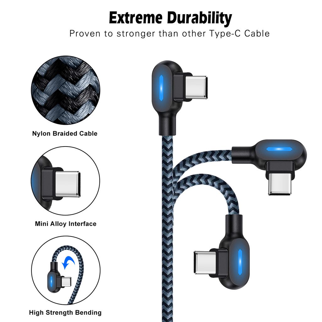 SIGN vinklet USB-C-kabel med LED-indikator 2.1A, 12W, 1m - Sort