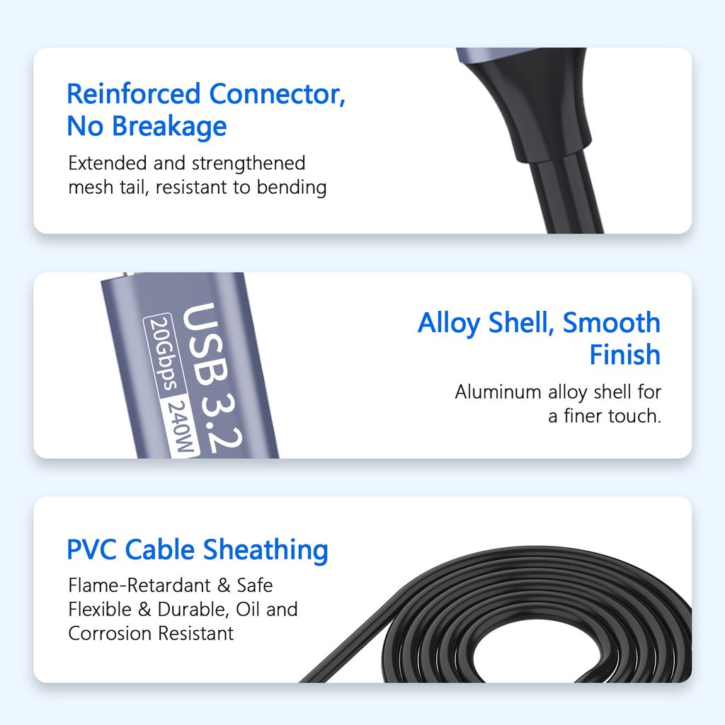 Nextbatt USB-C forlengelseskabel hann til hunn 2m – svart