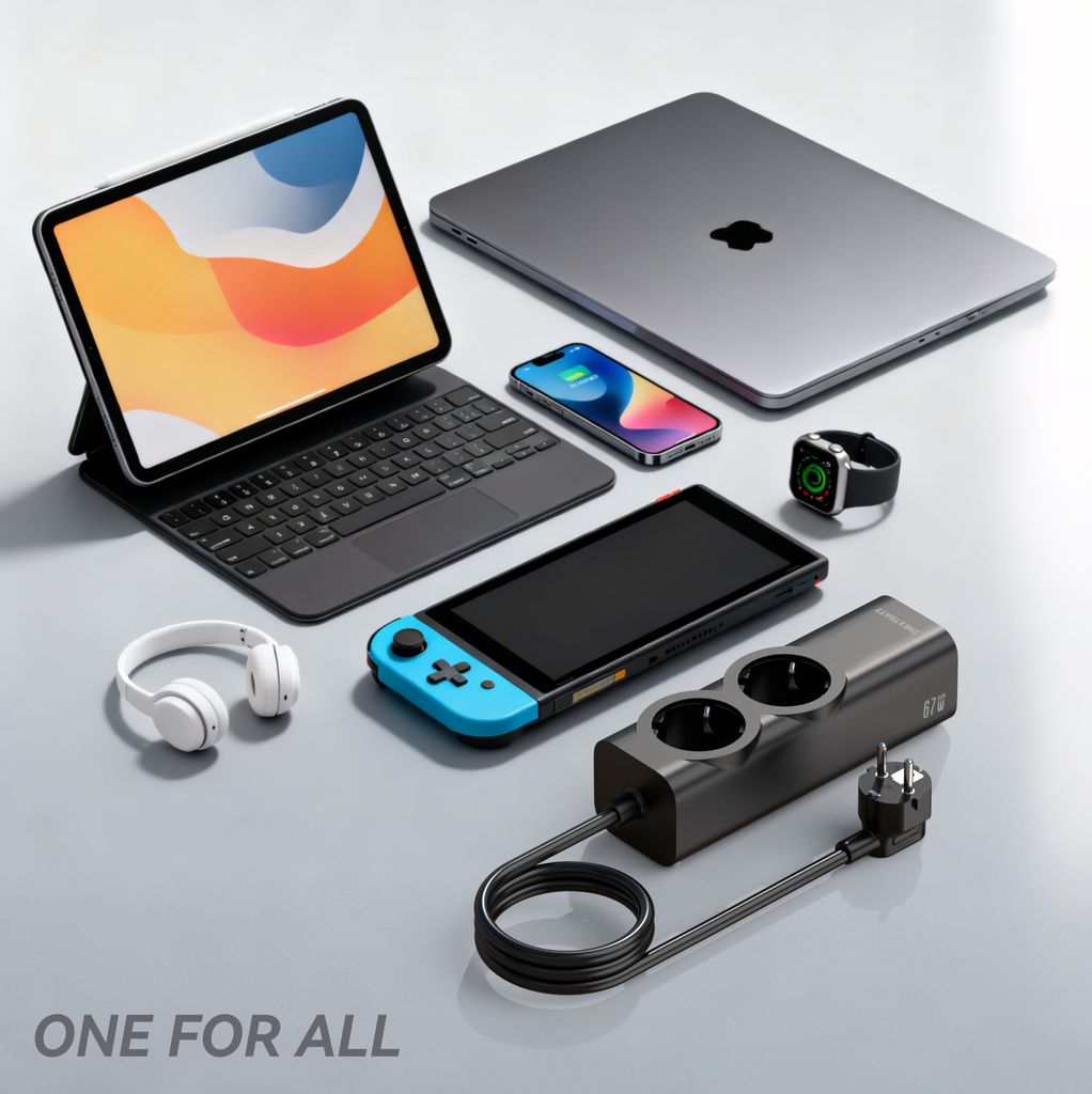 NEXTBATT 67W Fast Charging Power Strip 2-way/ 3xUSB-C/1x USB-A, 2m - Black