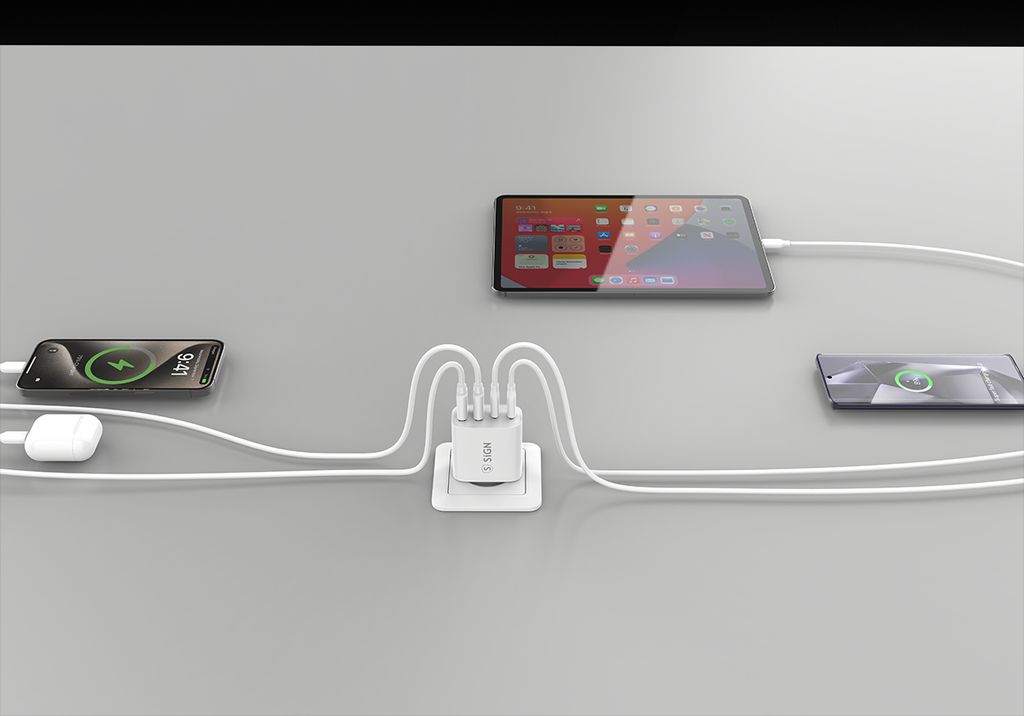 SiGN GaN 40W Väggladdare 2x USB-C/2x USB-A – Vit