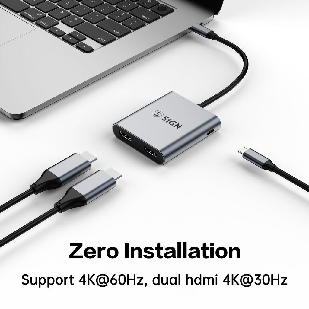 SiGN-adapter USB-C til 2x HDMI 2.0 og USB-C PD