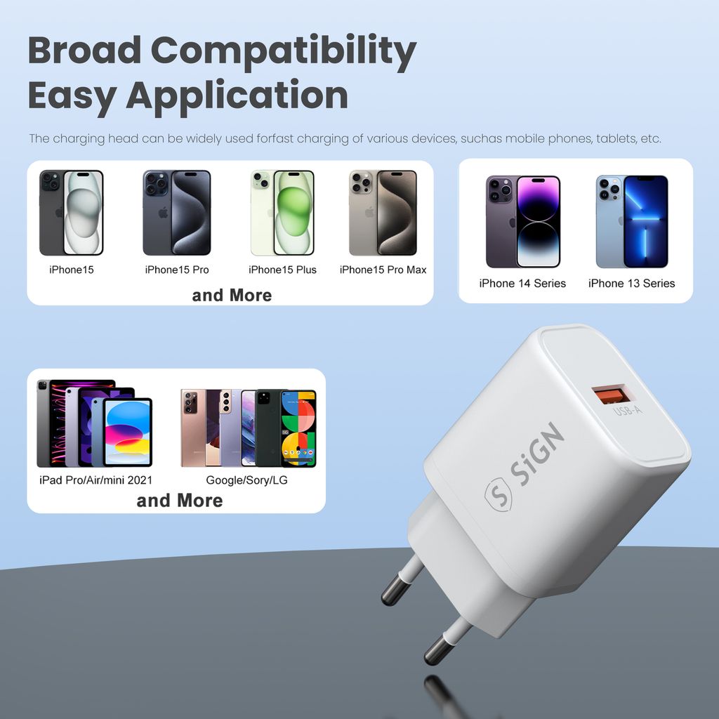 SiGN Snabbladdare USB-A QC 3.0, 18W, 3A - Vit
